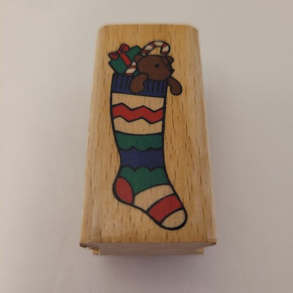 Christmas Lot Of 4 Stamps Wood/Rubber Tree Stocking To/From Pre-Owned - Picture 3 of 13